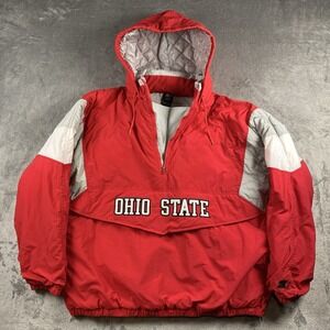 Vintage Starter Ohio State Buckeyes Jacket Mens XL Pullover Half Zip Hooded NCAA